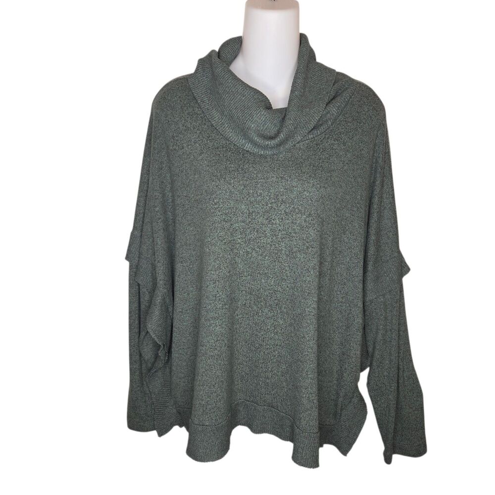 ​Anthropologie Postmark Green Cowl Neck Poncho Sweater LP Heathered Knit